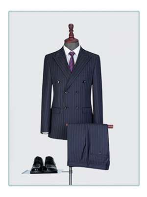 豎條紋西服套裝男士三件套商務